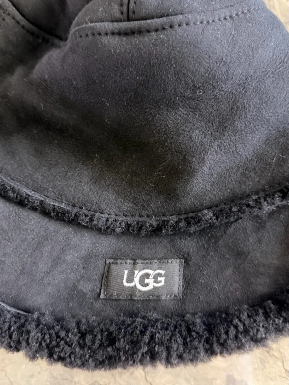 UGG Black Suede Shearling Bucket Hat